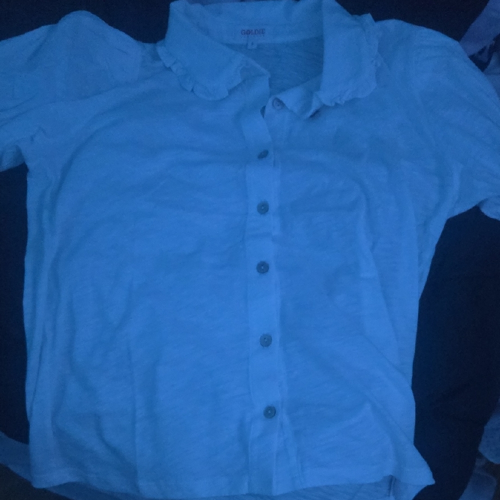 Goldie White Ruffle Collar Button-Down Shirt